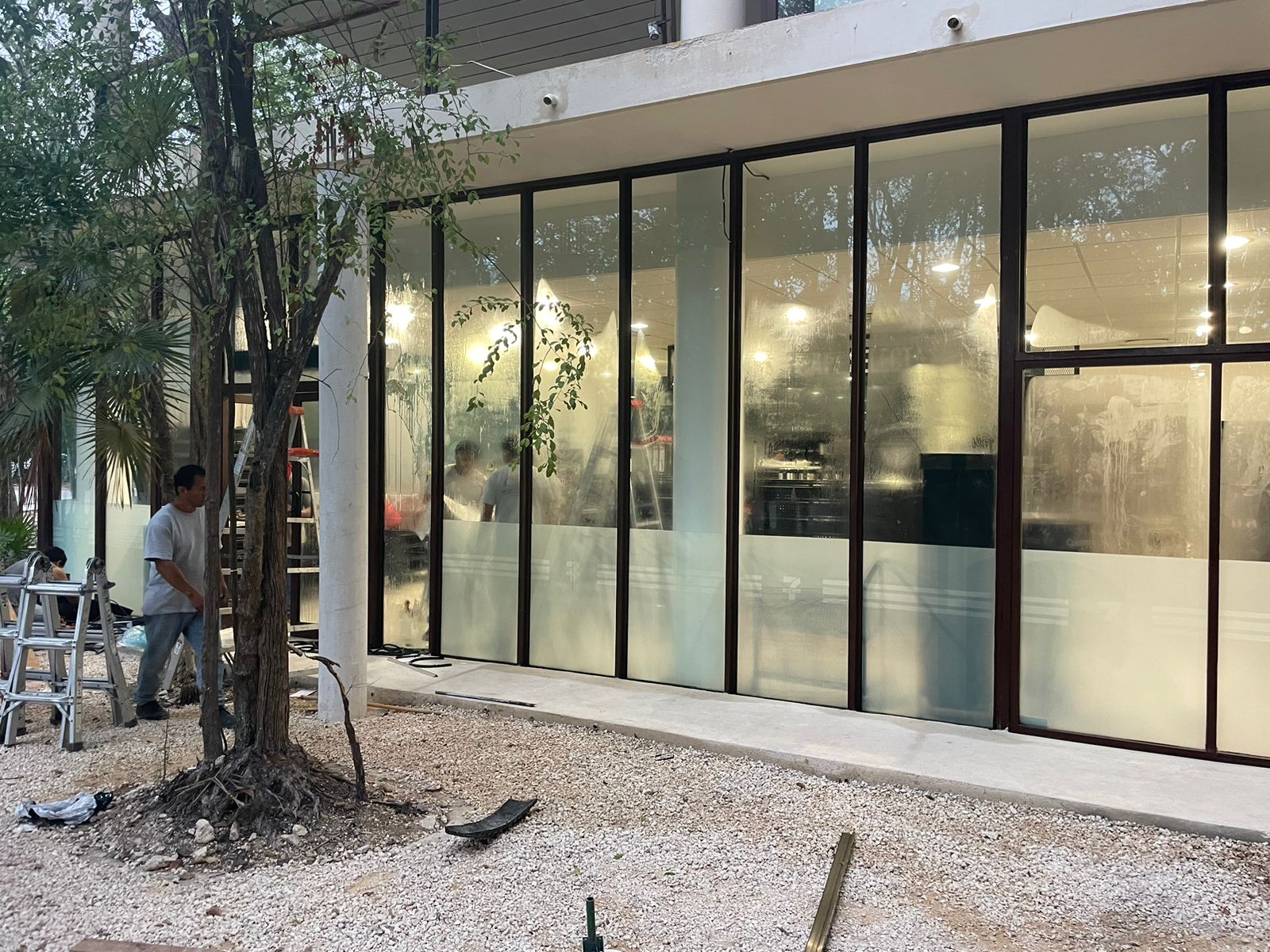 Full glass facade installation — commercial aluminum and glass work